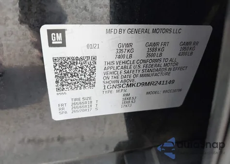 2021 Chevrolet Tahoe 2Wd Ls z USA, uszkodzony, nr VIN 1GNSCMKD9MR241149